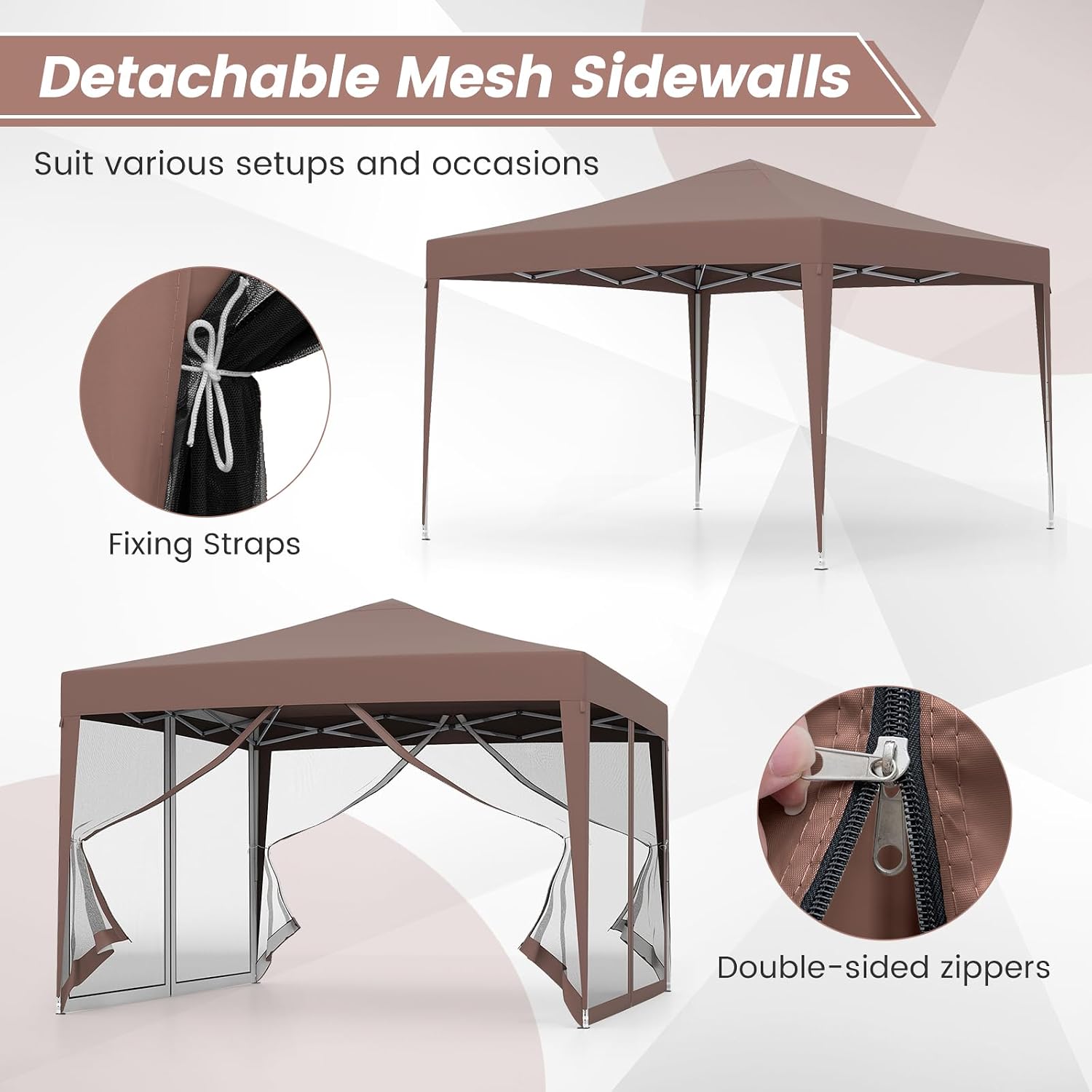 Tangkula 10x10 Ft Pop Up Canopy with Netting, Easy Up Outdoor Tent with Mesh Sidewalls, Carrying Bag, Adjustable Height, Portable Canopy Tent for Parties Events Camping Travel