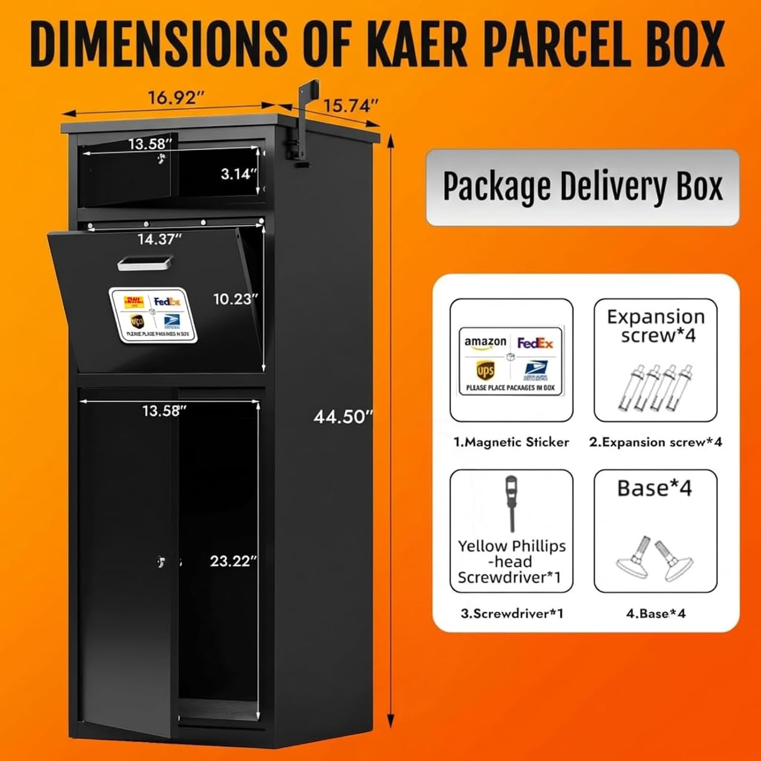 Package delivery Boxes for Outside | Anti-Theft Porch Package Delivery Box with Lock | Outdoor Weatherproof Parcel | Large Mailbox for Packages for Garden, Porch, Yard (44.5H x 15.7D x 16.9W)