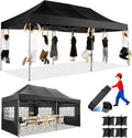 COBIZI Pop up Canopy Tent 10x20 Heavy Duty Gazebo with 6 Sidewalls, UPF 50+ All Weather Waterproof Commercial Outdoor Wedding Party Tents Canopy with Roller Bag, Black