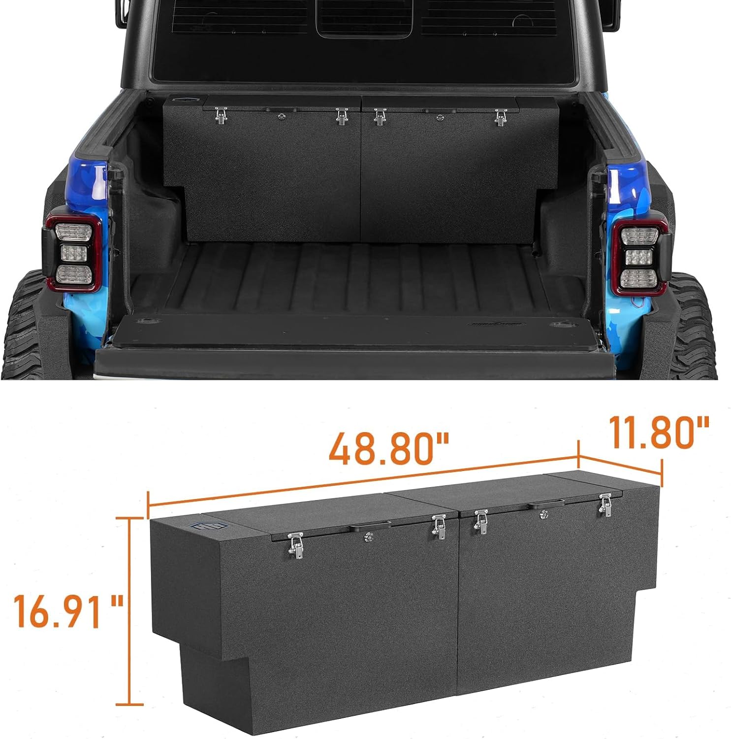 Hooke Road Gladiator Bed Tool Box Lockable Cargo Storage for 2020-2026 Jeep Gladiator JT, Solid Steel Waterproof Organizer Security Toolbox with Lock Keys