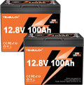 2 Pack 12V 100Ah Mini LiFePO4 Lithium Battery Built-in 100A BMS 1.28kWh 10-Year Lifespan Rechargeable Battery 6000 Deep Cycles Perfect for RV Solar System Camping Off-Grid