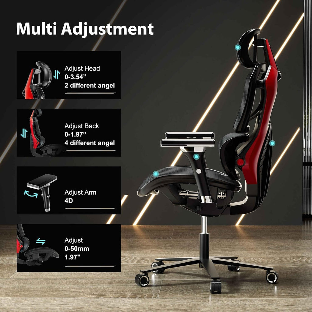 EUREKA ERGONOMIC Gaming Chairs for Adults GC05, Gamer Chair with Lumbar Support, Gaming Chair with 4D Armrests, Ergonomic Gaming Chairs with Adjustable Headrest, Red