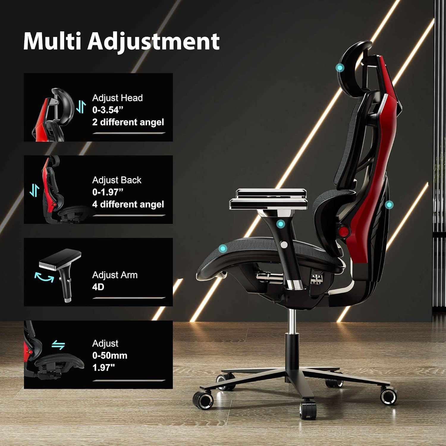 EUREKA ERGONOMIC Gaming Chairs for Adults GC05, Gamer Chair with Lumbar Support, Gaming Chair with 4D Armrests, Ergonomic Gaming Chairs with Adjustable Headrest, Red