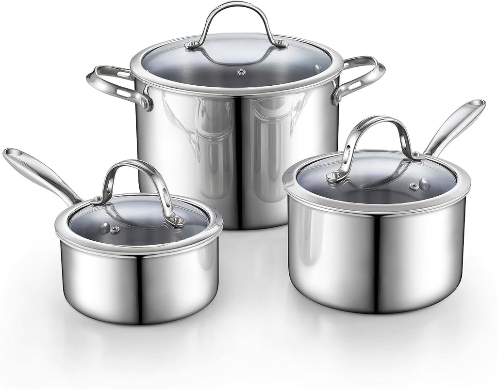 Cooks Standard Multi-ply Clad Stainless Steel Cookware Set, Includes Saucepans and Stockpot with Lids, Cool Grip Handles, Induction Compatible, Dishwasher and Oven Safe, 6-Piece