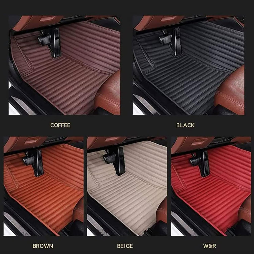 AGAATI for Mini Coupe 2009-2017 Custom Car Floor Mats, Front Rear Full Coverage Leather Stripe Floor Liners Protectors Anti-Slip Carpets Pads Interior Accessories,C/Beige