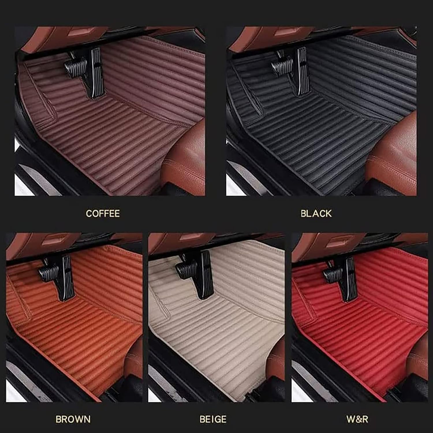 AGAATI for Mini Coupe 2009-2017 Custom Car Floor Mats, Front Rear Full Coverage Leather Stripe Floor Liners Protectors Anti-Slip Carpets Pads Interior Accessories,C/Beige