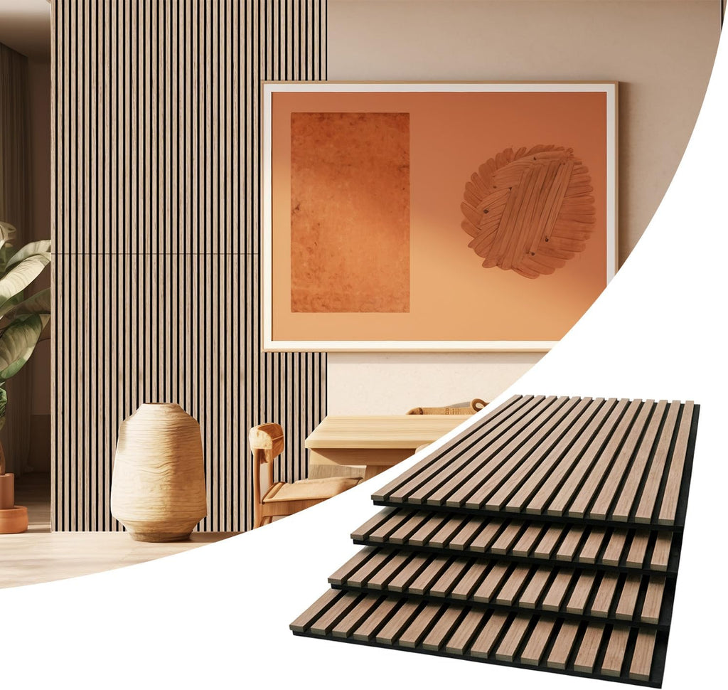 AKUMAX 4 Pack Acoustic Panels,Wood Slat for Wall and Ceiling-Art Acoustic Foam Panels 96x24Inches 3D Wall Panels High Density Sound Dampening Panels (Walnut, 4pcs-24in*48in)