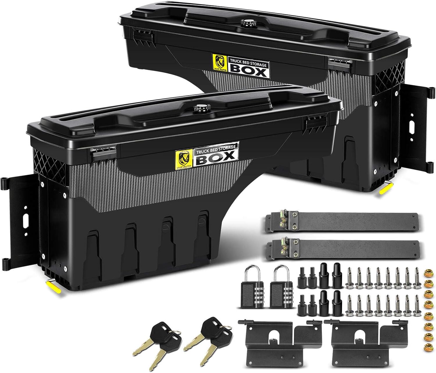 YHTAUTO Set of 2 Truck Bed Storage Tool Box Lockable Compatible with 2015-2023 Chevrolet Colorado GMC Canyon, 2019-2021 Fits 74' Bed, Swing Waterproof Wheel Well ToolBox