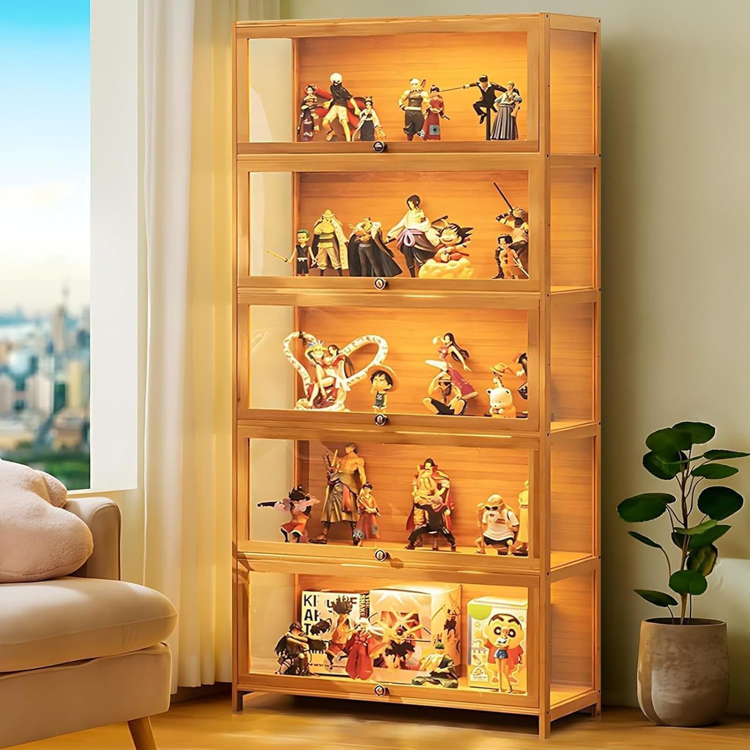 Curio Display Cabinet with Acrylic Glass Door, 5-Tier Display Case, Curio Cabinet & Bookcase for Collectibles, Display Shelf for Home, Reading Nook, Playroom, Living Room