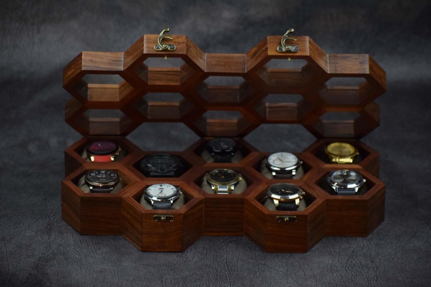 Royal Craft Expertise Extra Large Rosewood Honeycomb Wall Mounted Watch Box Display Case for Men, Vintage Watch Storage Organizer Holder for Safe and Elegant Watch Collection