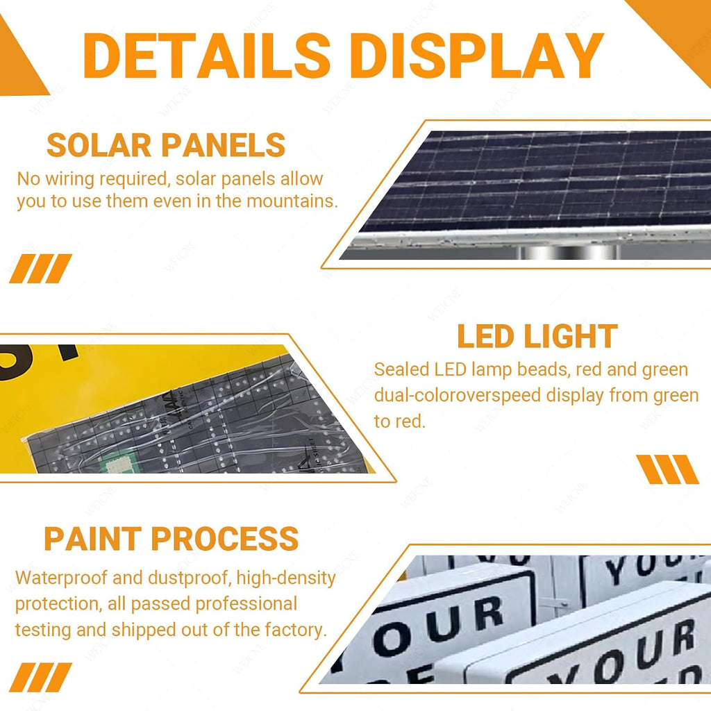 Radar Speed Sign - Integrated Solar Power, Radar Speed Display Sign, for Highways, Speed-Limited Roads with Remote Control and Accessories