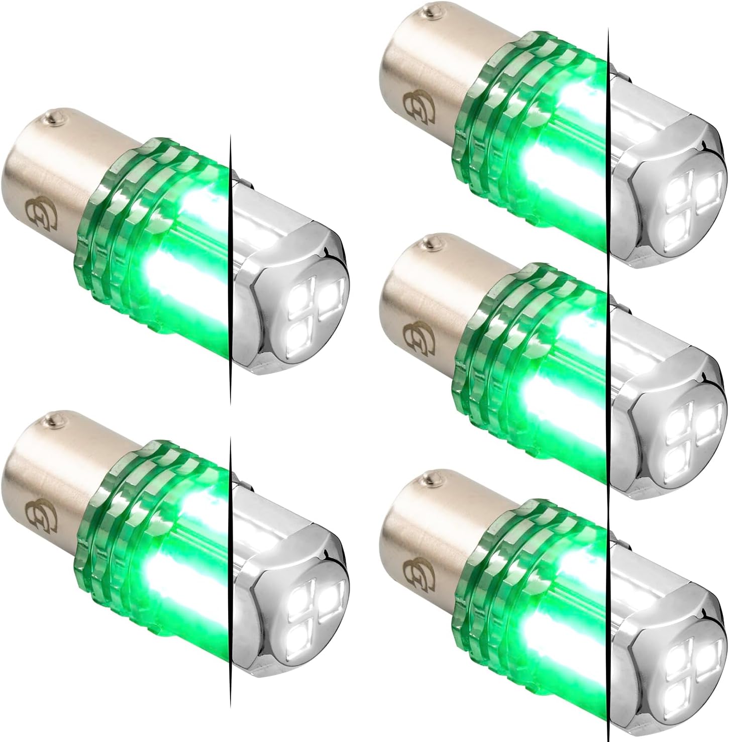 GG Grand General 70832 1157 Dual Color White/Green 15 LED Tower Bulb, 12V, 5 Pack