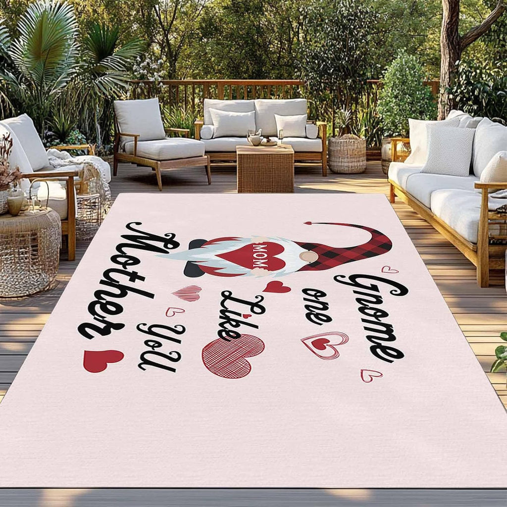 Outdoor Rug 4x6ft Happy Mother's Day Love Hearts with Dwarf Patio Area Rugs Waterproof Easy Cleaning Non Shedding Thick Mats Pink Carpet for Indoor Outdoor Porch Deck Backyard Balcony