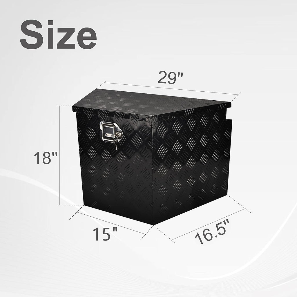 29 Inch Aluminum Utility Trailer Tongue Tool Box Wide Utility Trailer Tongue Toolbox RV Storage OrganizerTrailer Storage Tool Box With Lock & Keys Black, 5 Bar Tread (29'X16.5'X18')