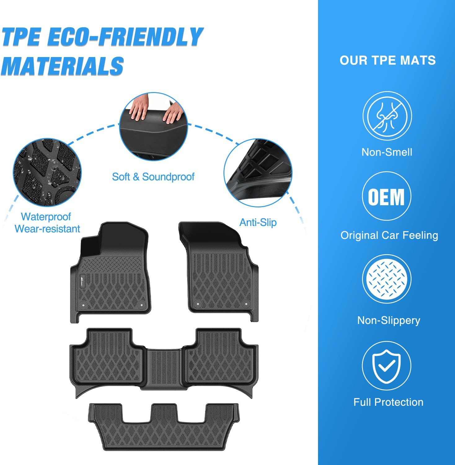 Nilight TPE Floor Mats for Audi Q7 SQ7 2017-2026,Audi Q8 2019 2020 2021 2022 2023 2024 2025 2026 All Weather Custom Fit Heavy Duty Floor Liners