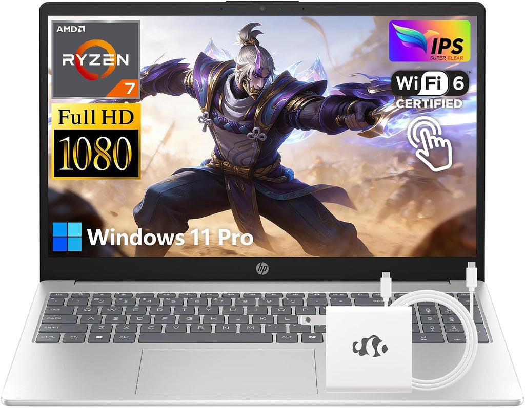 HP 15.6' FHD IPS Touchscreen Laptop, 680M AMD Ryzen 7 7730U(8-Cores, Beats i7-1355U) 32GB RAM 1TB SSD, Win11 Pro WiFi6 Numeric Keypad Webcam w/GM Accessory Computer for Business and Gaming