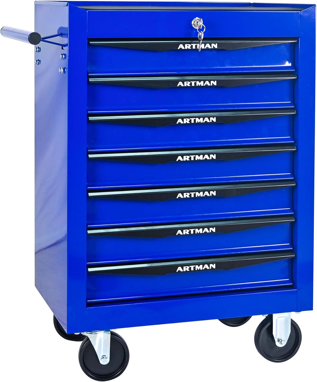 Rolling Tool Chest Cart with 7 Drawers,Storage Tool Cabinet on 4 Wheels. Lockable Tool Cart with Drawer Liners.Steel Tool Box Organizer for Garage,Repair Workshop-Blue