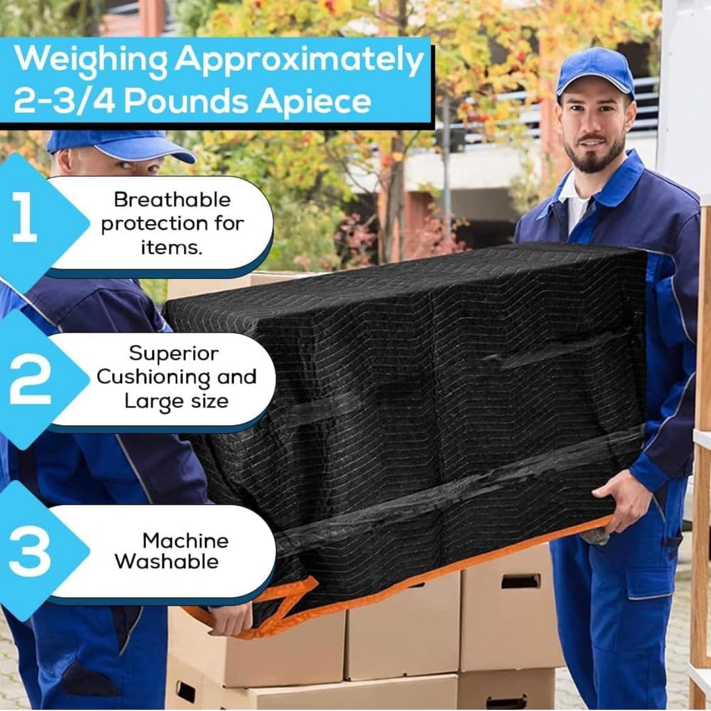 SIMPLI-MAGIC Heavy Duty Padded Moving Blankets (24 Pack), Black/Orange & Heavy Duty Padded Moving Blankets (12 Pack),Black/Orange