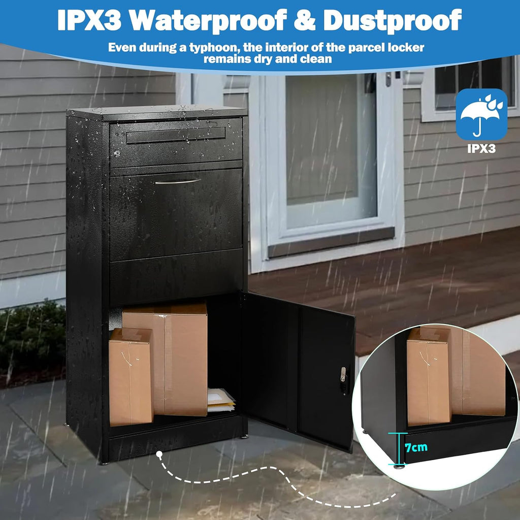 44.9IN Package Delivery Box for Outside, Ultra Large Mailbox, Automobile Steel Parcel Drop Box, Waterproof Anti-Theft for Home Business