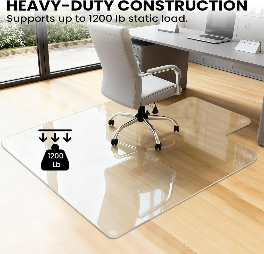 Tempered Glass Chair Mat with Lip, 53' x 45' Heavy-Duty Office Floor Protector for Under-Desk Reach, for Carpet & Hardwood, 1/5' Thick