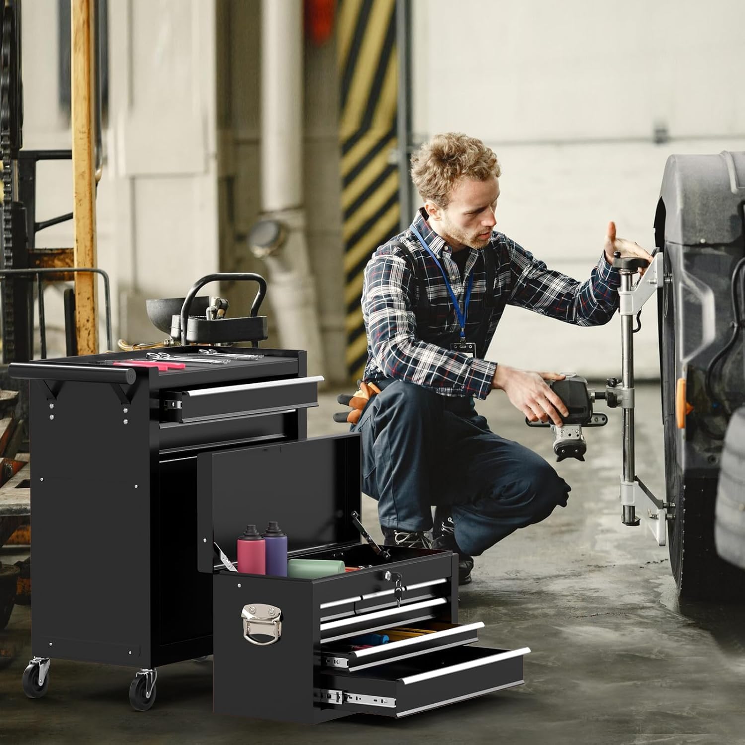 8-Drawer Tool Chest with Wheels,High Capacity Rolling Tool Box with Wheels,Locking Mechanical Tool Chest,Metal Tool Box for Garage Workshop (Black)