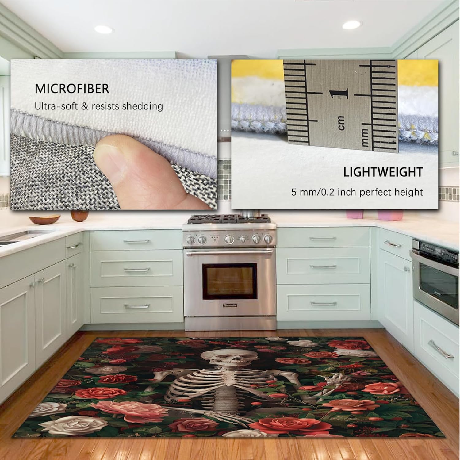 Skull and Flowers Area Rug 3'3''x5' - Rose Garden Doormat for Living Room Modern Floral Easy 3'3''x5' -Cleaning Carpet for Sofa Coffee Tables
