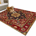 Outdoor Rug 4x6ft Floral Leaves Frames Vintage Mid Century Afghan Black Wheat Red Patio Area Rugs Waterproof Easy Cleaning Non Shedding Thick Mats Carpet for Indoor Outdoor Porch Deck Balcony