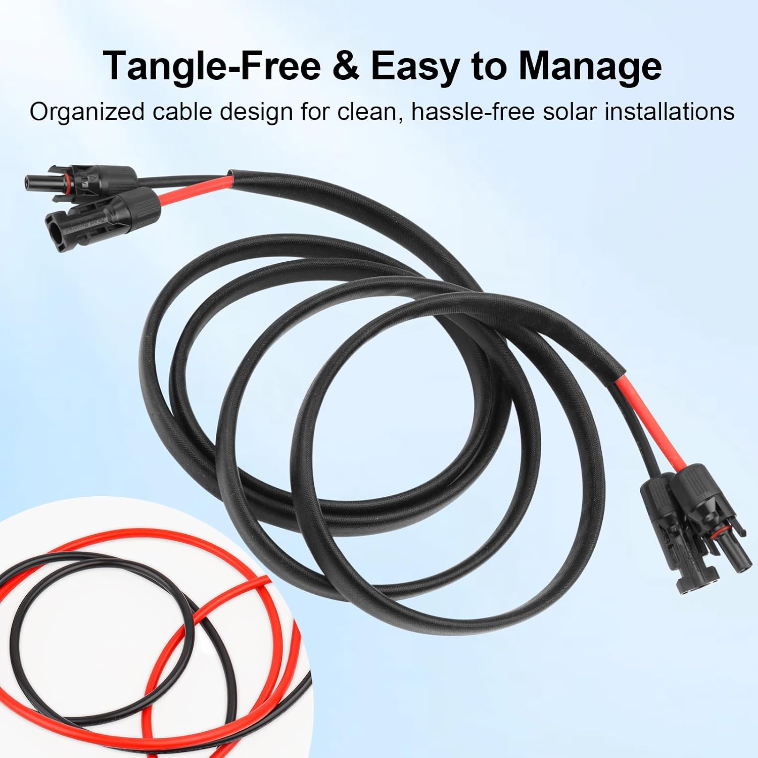 XRDS -RF Solar Panel Cable 100FT, 10AWG Solar Extension Cable with Male & Female Solar Connectors, Flame-Retardant Protective Sleeving Solar Cable, Weatherproof PV Wire for Solar Panel Connection