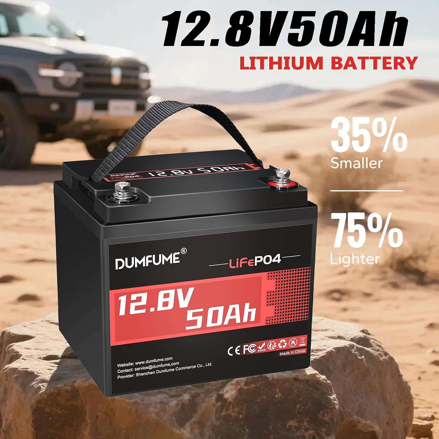 12.8V 50Ah LiFePO4 Lithium Battery, Built-in 50A BMS,640Wh Capacity, 4000+ Cycles, Low-Temp Protection,Perfect for RV, Camping, Solar, Off-Grid and Home Energy Storage