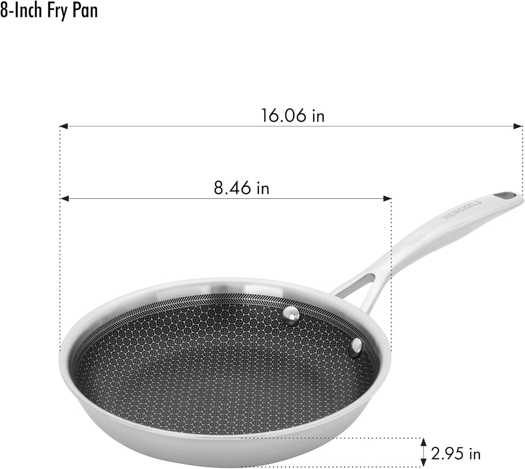 HENCKELS Paradigm 5-pc Cookware Set, Nonstick Frying Pan and Silicone Utensil Set, 3-Ply Stainless Steel Skillets for Induction Cooktop, Gas & Electric Stovetops – Dishwasher Safe & Oven Safe