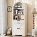 Vabches 71' Tall Arched Bookcase with File Cabinet Drawer, Farmhouse Freestanding Wooden Bookshelf, 3-Tier Large Open Display Storage Shelves for Home Office Living Room, Rustic White