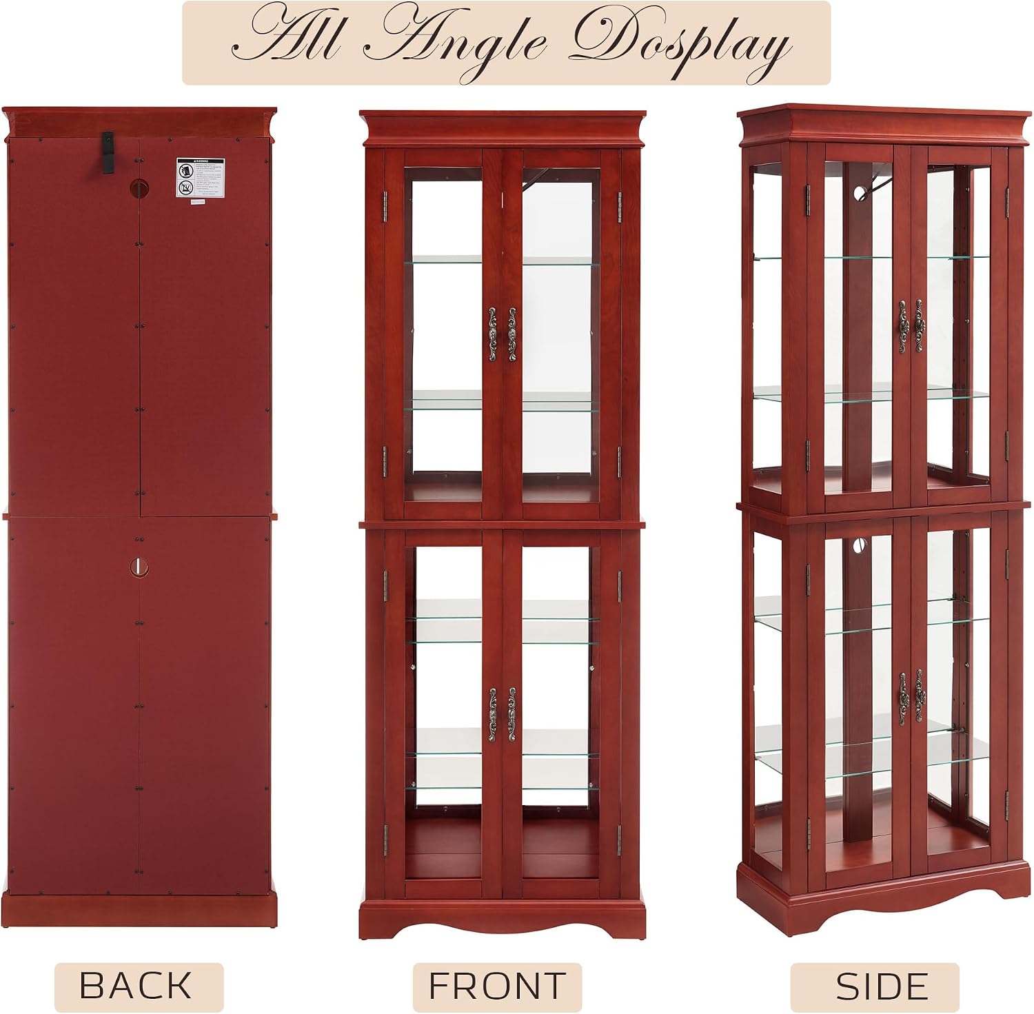 71' Lighted Curio Cabinet with 6 Adjustable Shelves, Vintage Glass Display Case, Tempered Glass Doors, Tall Wine Bar Cabinet for Living Room Liquor Storage, Bulb Included