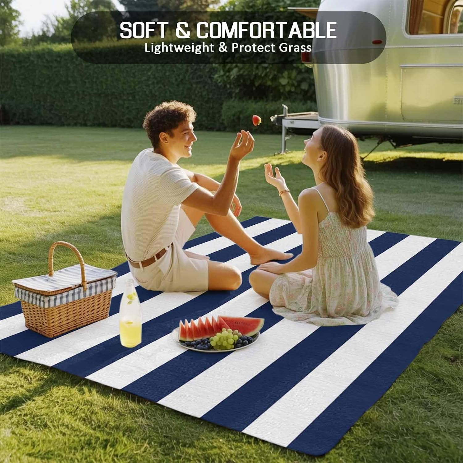 Outdoor Rug 4x6ft Nautical Striped Navy Blue and White Patio Area Rugs Waterproof Easy Cleaning Non Shedding Thick Mats Stripes Carpet for Indoor Outdoor Porch Deck Backyard Balcony