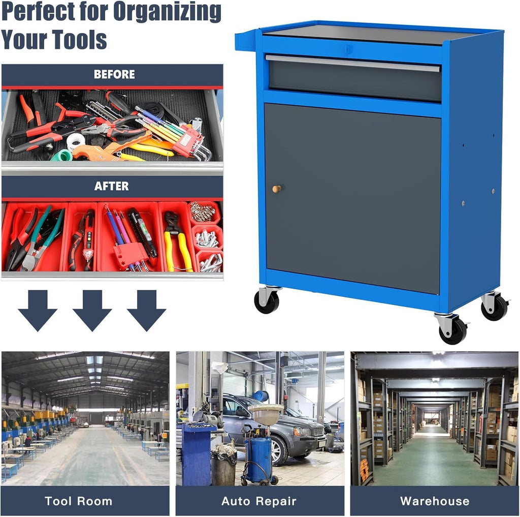 AIRAJ 7-Drawer Tool Chest with Wheels,41' Heavy Duty Rolling Tool Chest,Detachable Top Tool Box,Tool Cabinet with Liners,Hooks,Tray Divider,Rolling Tool Chest for Workshop,Warehouse
