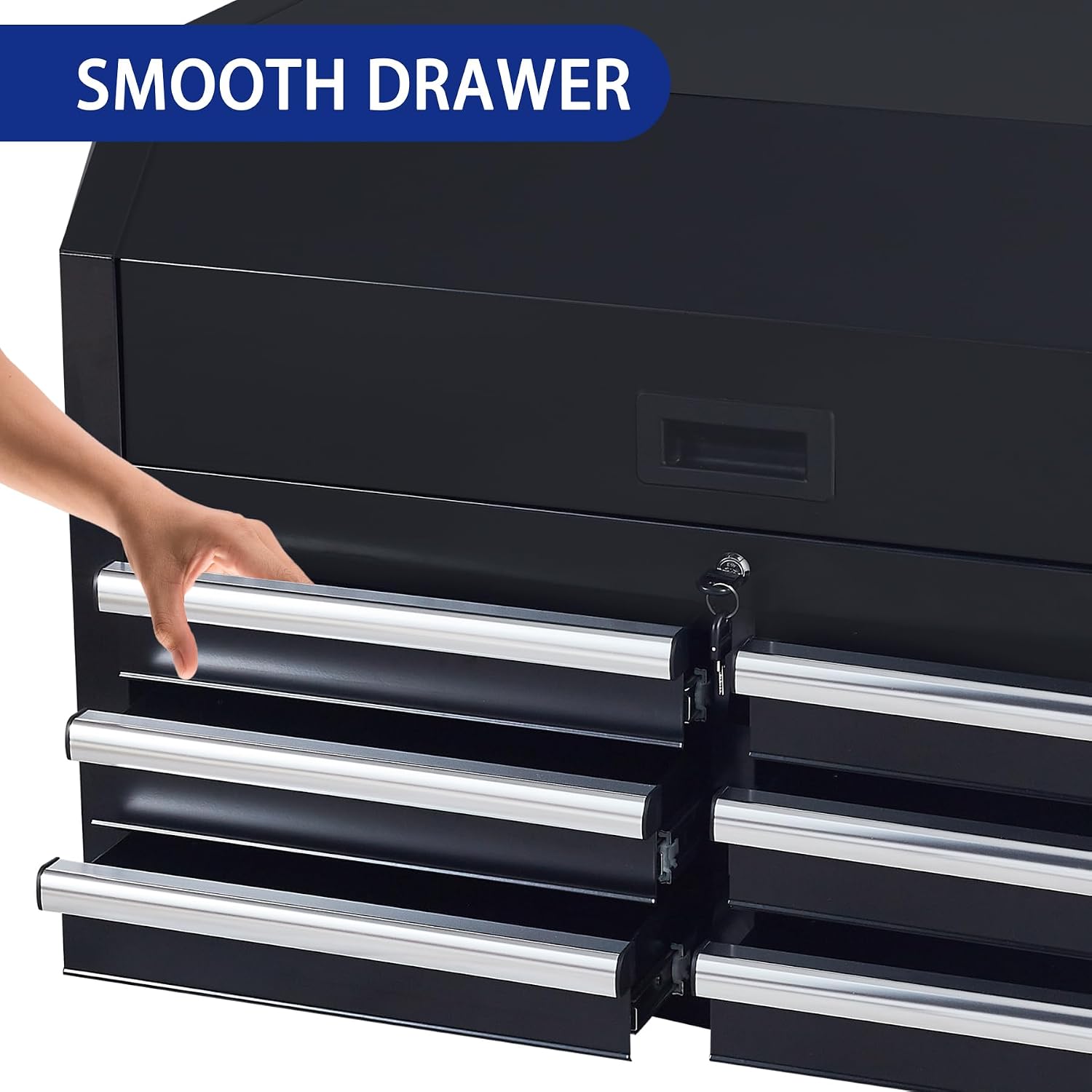 Tool Storage Cabinet, 3-Tier 6-Drawer Metal Tool Cabinet, Carry Handle, Ball Bearing Sliders, Black Powder Coating, Suitable for Garage, Warehouse, Workshop