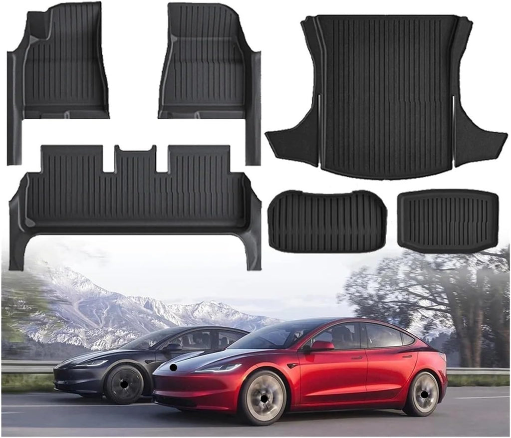TPE Floor Mat Compatible with Tesla Model 3 2024 with Door Sill Protector Trunk Mats with Front Rear Cargo Liner Compatible with Model 3 Highland(DLFM-11PCS)