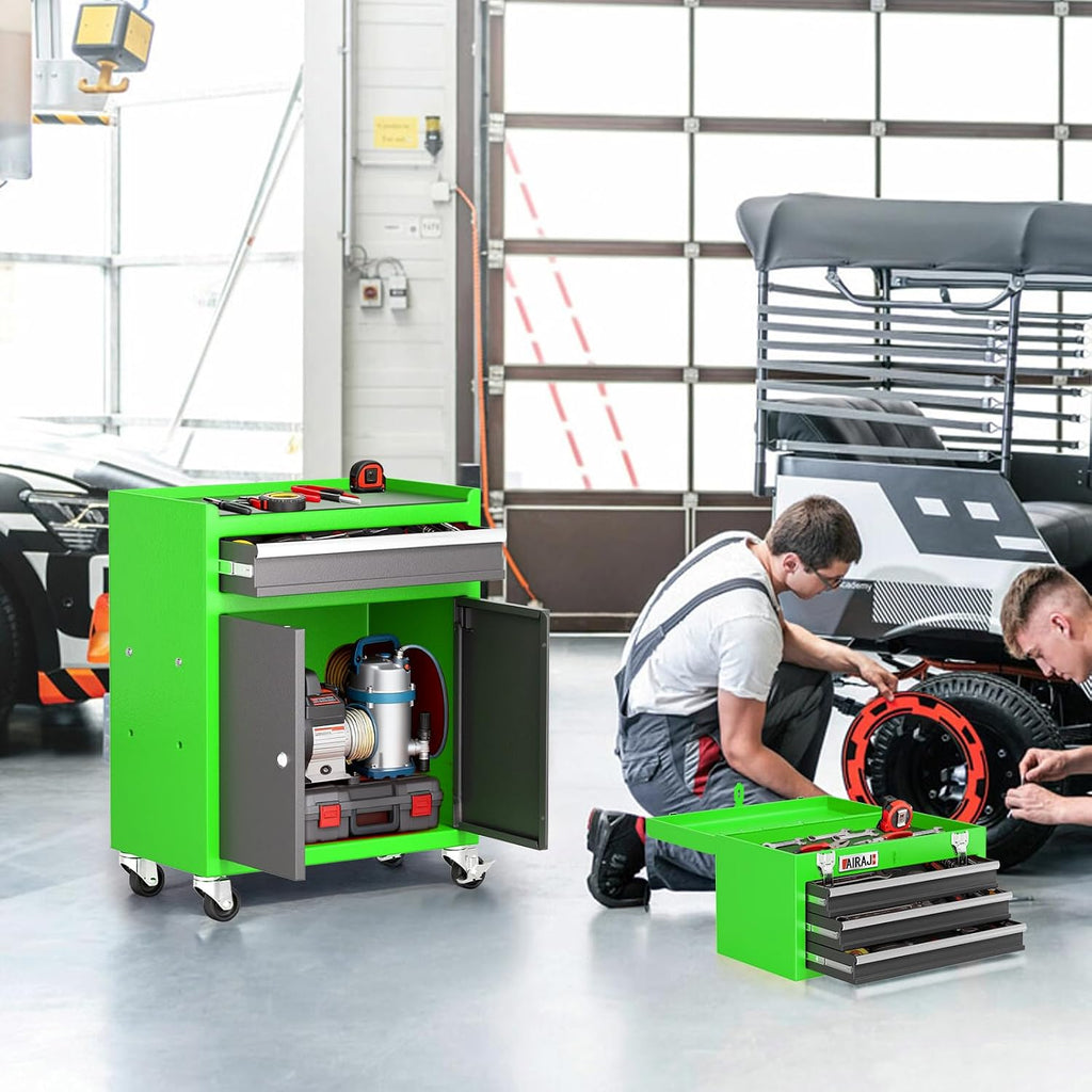 Tool Chest 4 Drawer,Large Rolling Tool Chest with Wheels,Detachable Top Tool Box,Metal Rolling Tool Box with Wheels for Garage Workshop,Green