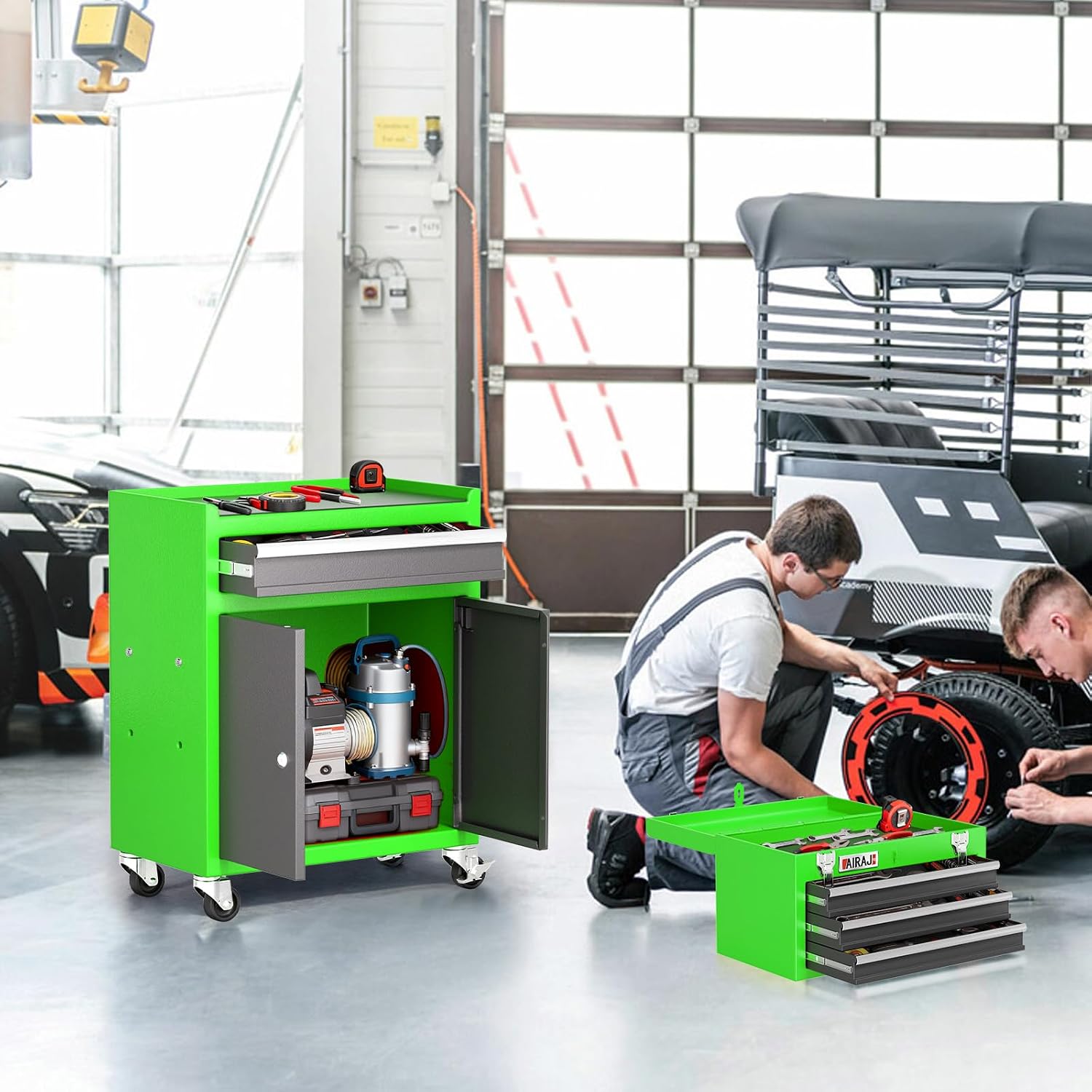 Tool Chest 4 Drawer,Large Rolling Tool Chest with Wheels,Detachable Top Tool Box,Metal Rolling Tool Box with Wheels for Garage Workshop,Green