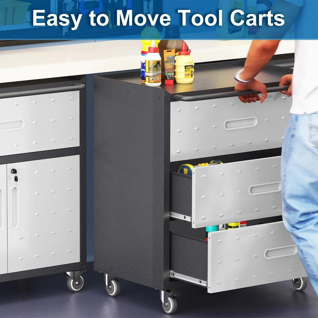 IKIMI 3 Drawer Mobile Tool Storage Cabinet,Heavy Duty Rolling Tool Chest for Garage Organization,Gray Metal Storage Cabinets on Wheels,Assembly Required