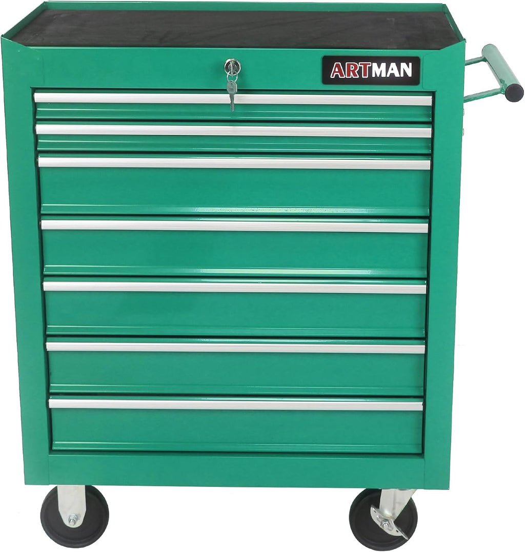7-Drawer Rolling Tool Chest with Wheels,Tool Cabinet on Wheels with Keyed Locking,Multifunctional Tool Cart on Wheels,Tool Storage Organizer Cabinets for Garage,Warehouse, Repair Shop (Green)