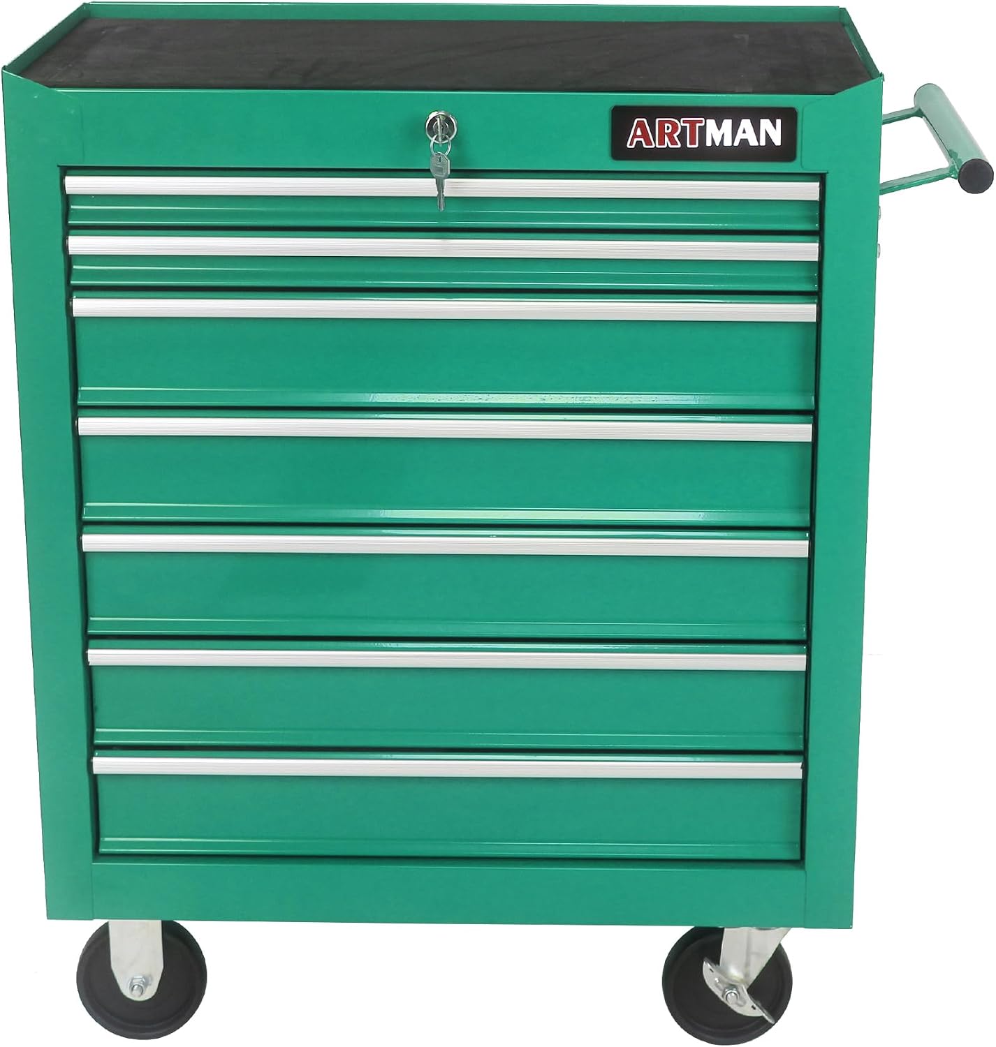 Rolling Tool Cart with 7 Drawers, Lockable Heavy-Duty Steel Tool Cabinet on Wheels, 1000 lb Capacity, Ball-Bearing Slides, Powder-Coated Finish, Garage Workshop Tool Storage Green