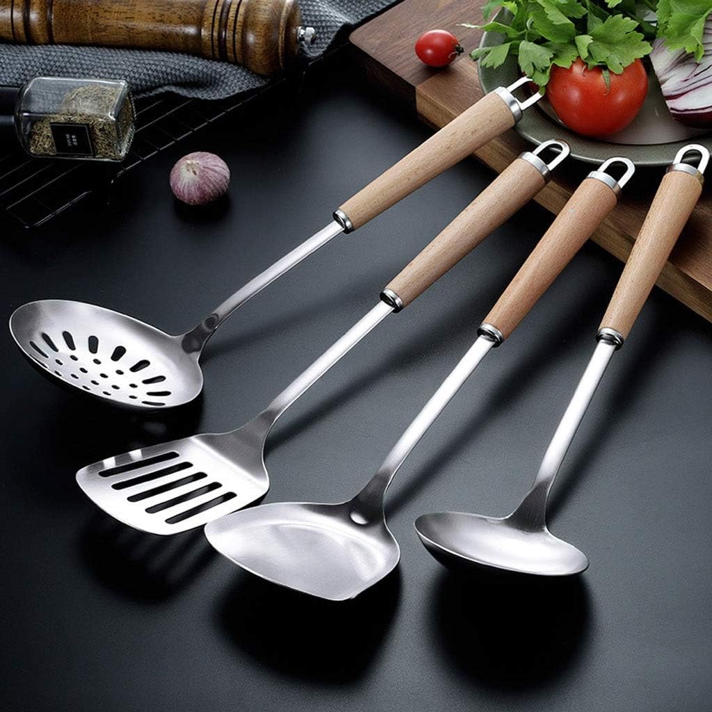 304 Stainless Steel Cooking Utensils Set Spatula Spoon Soup Shovel Wooden Handle Cooking Tools Kitchen Tools Set 4pcs