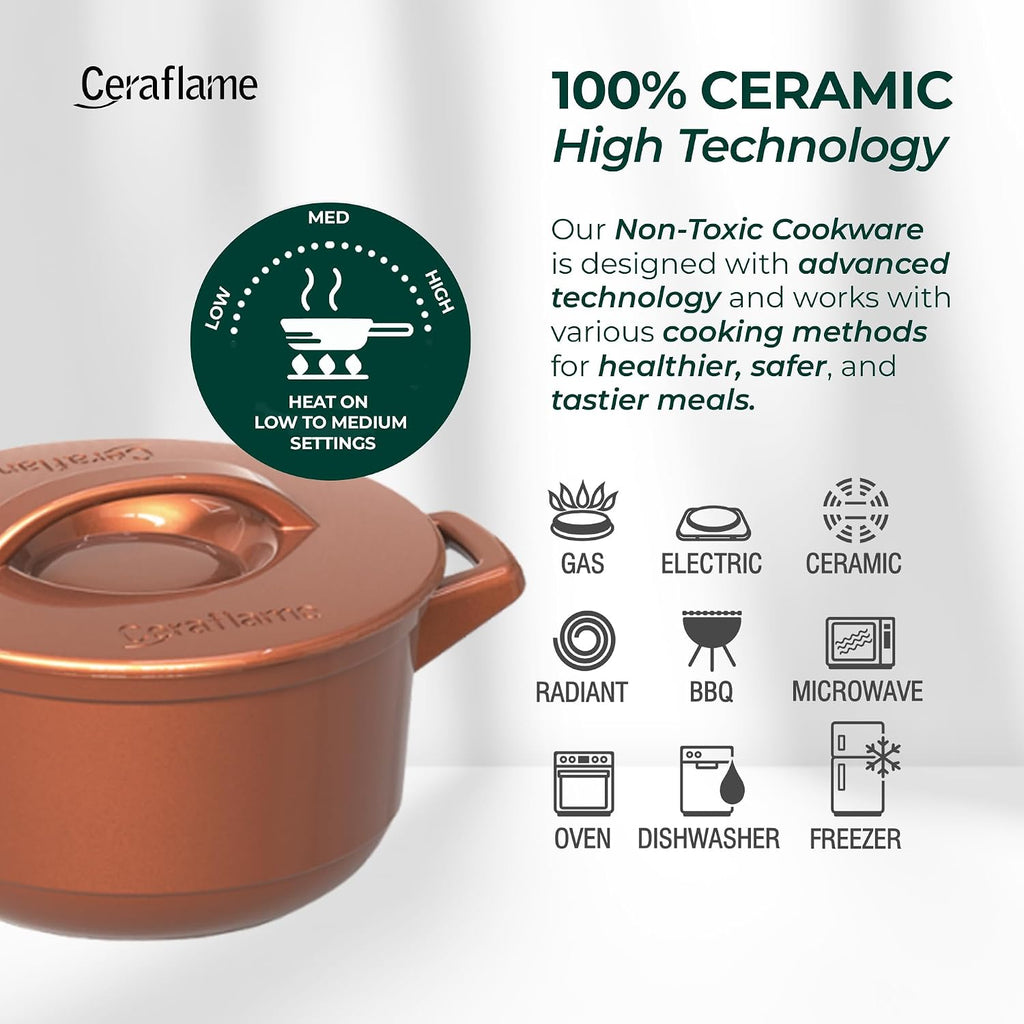 9 Piece Cookware Set Shiny Caramel with Ceramic Lid - Non-toxic Cookware, Casserole and Frying Pan Set for Healthy Cooking, Dishwasher Safe