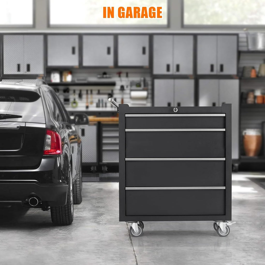 4-Drawer Tool Chest With Wheels, Rolling Tool Cart With Universal Wheels, Sliding Drawers and Protective Liner, Lockable Storage Cabinet for Garage, Workshop, Warehouse
