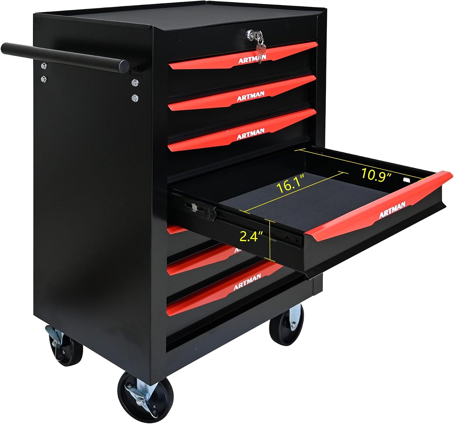 Rolling Tool Chest Cart with 7 Drawers,Storage Tool Cabinet on 4 Wheels. Lockable Tool Cart with Drawer Liners.Steel Tool Box Organizer for Garage,Repair Workshop