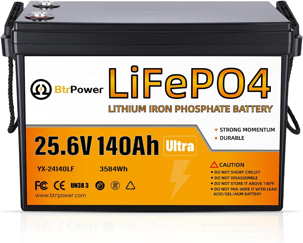 2 PACK 24V Lithium lifepo4 Deep Cycle Battery 140Ah, 4000+ Cycles, Support Series connection for 48V System,Perfect for RV,Marine,Backup power,Solar Home Off-Grid System (2PACK-24V 140AH)