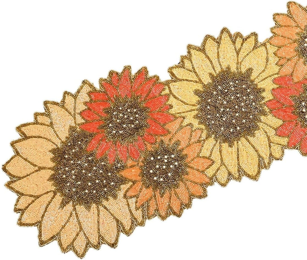 Handmade Beaded Table Runner, Multicolor Sunflower Table Runner, Designer Tableware 13X36 Inch