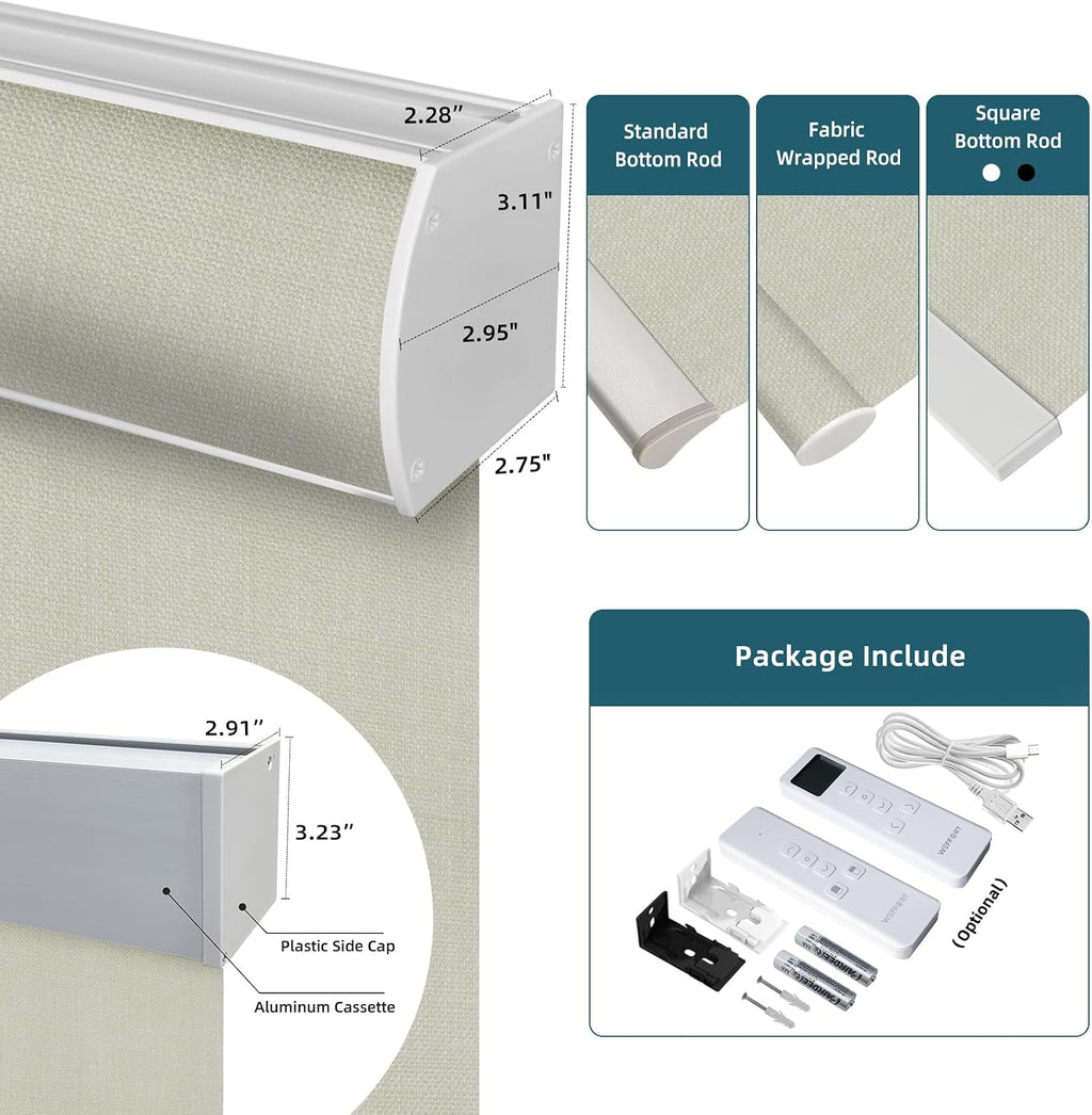 Motorized Roller Shade, 100% Blackout Smart Window Blinds Work with Homekit, Alexa, Google Home, Remote Control, Electric Blinds with USB/Solar Pannel Charging, Gentle Cream