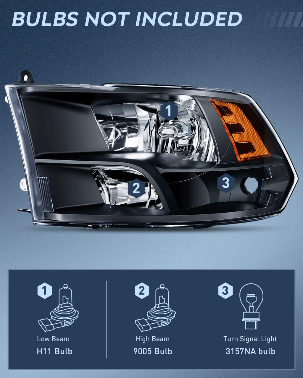 Nilight Headlight and Taillight Assembly Combo Compatible with 2009 2010 2011 2012 2013 2014 2015 2016 2017 2018 Dodge Ram for Quad Models Black Housing Amber Reflector with Dark Red Tail Light