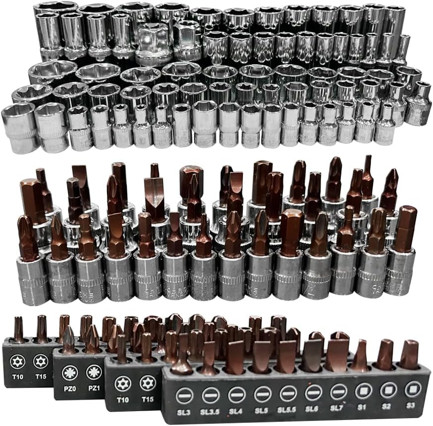 JZD Tool Set in Foam Storage Tray, 171 Pieces 3/8' Socket Mechanic, for Home Garage Auto Repair Shop Factory